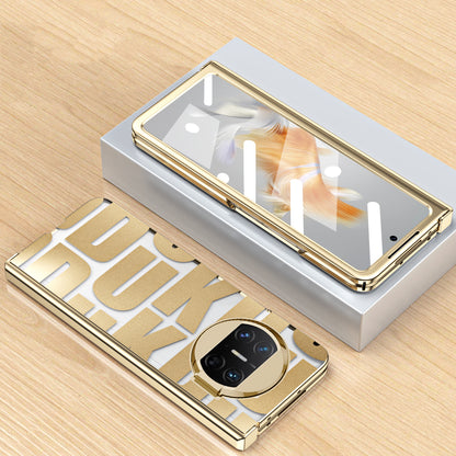 For Huawei Mate X3 5G Hinde Protection Phone Case Hard PC Electroplating Cover with Tempered Glass Film