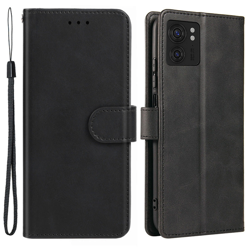 For Motorola Edge 40 5G Leather Phone Wallet Case Calf Texture Stand Phone Cover with Strap