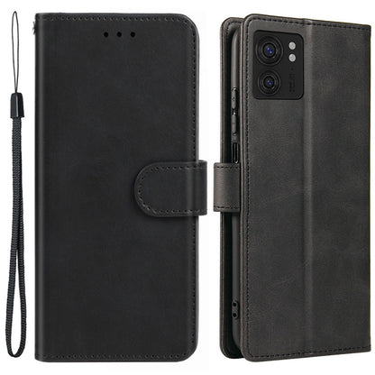 For Motorola Edge 40 5G Leather Phone Wallet Case Calf Texture Stand Phone Cover with Strap