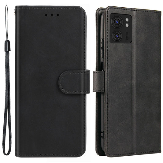 For Motorola Edge 40 5G Leather Phone Wallet Case Calf Texture Stand Phone Cover with Strap