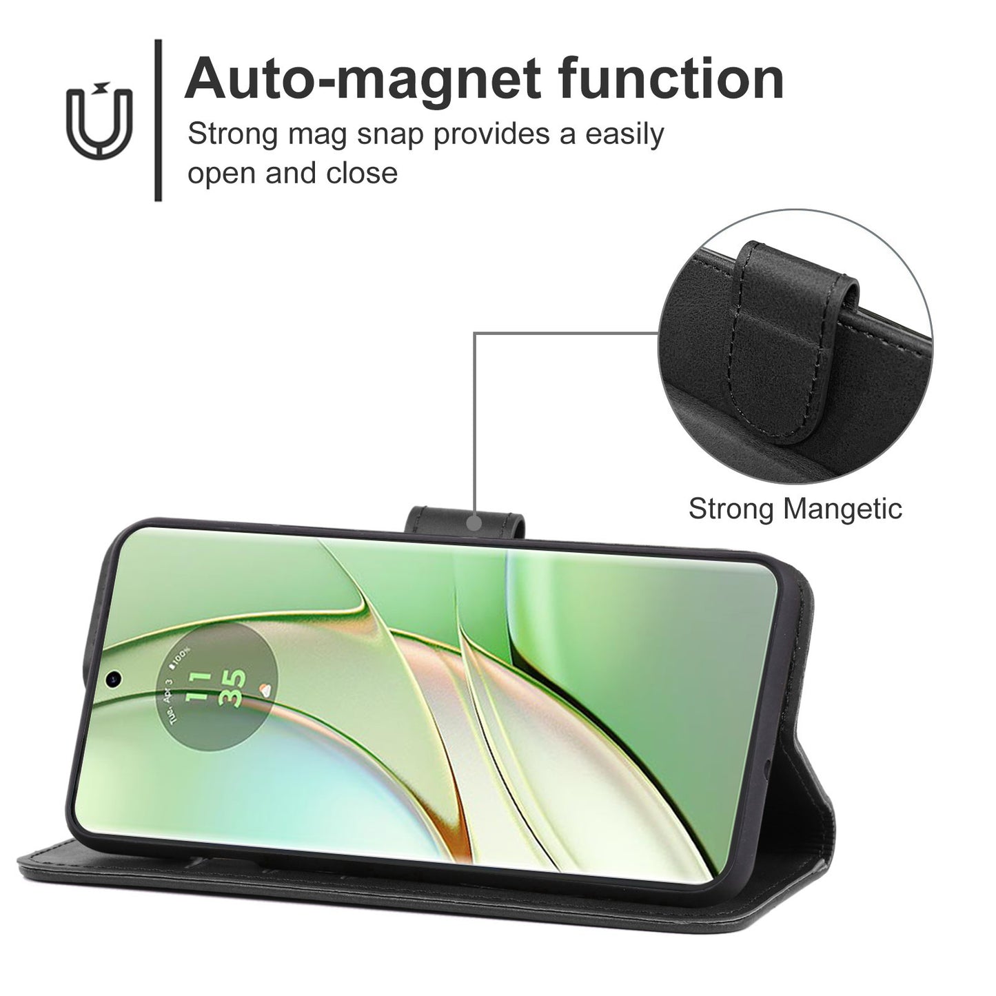 For Motorola Edge 40 5G Leather Phone Wallet Case Calf Texture Stand Phone Cover with Strap