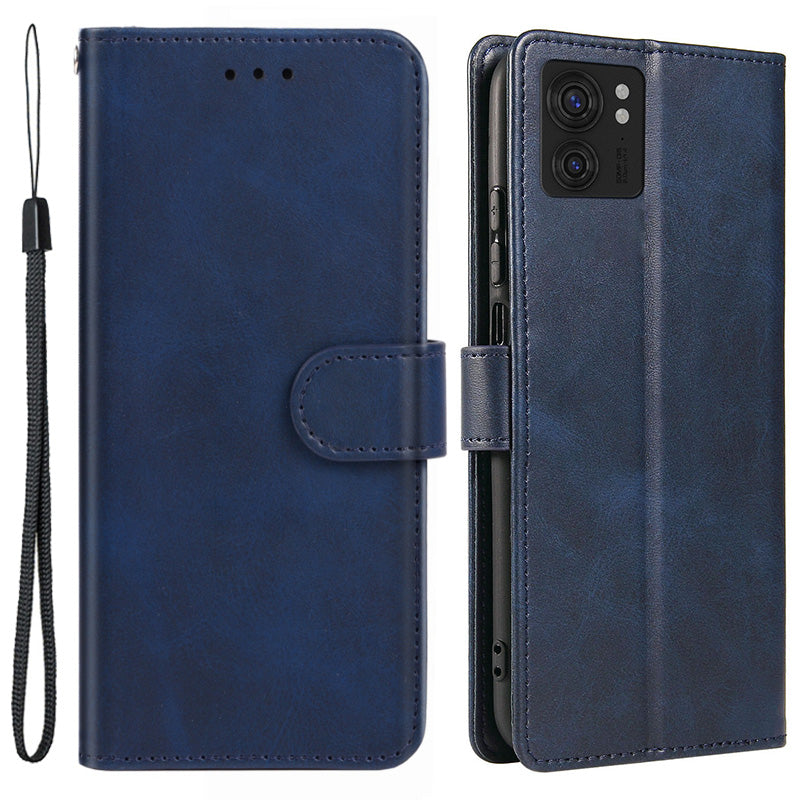 For Motorola Edge 40 5G Leather Phone Wallet Case Calf Texture Stand Phone Cover with Strap