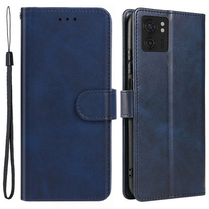 For Motorola Edge 40 5G Leather Phone Wallet Case Calf Texture Stand Phone Cover with Strap
