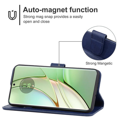 For Motorola Edge 40 5G Leather Phone Wallet Case Calf Texture Stand Phone Cover with Strap