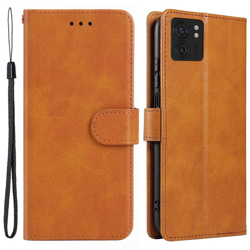 For Motorola Edge 40 5G Leather Phone Wallet Case Calf Texture Stand Phone Cover with Strap