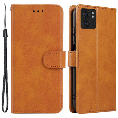 For Motorola Edge 40 5G Leather Phone Wallet Case Calf Texture Stand Phone Cover with Strap