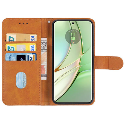 For Motorola Edge 40 5G Leather Phone Wallet Case Calf Texture Stand Phone Cover with Strap