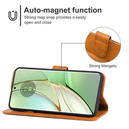 For Motorola Edge 40 5G Leather Phone Wallet Case Calf Texture Stand Phone Cover with Strap