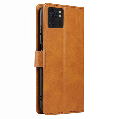 For Motorola Edge 40 5G Leather Phone Wallet Case Calf Texture Stand Phone Cover with Strap