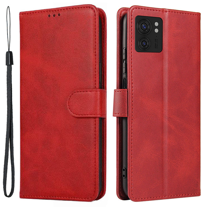 For Motorola Edge 40 5G Leather Phone Wallet Case Calf Texture Stand Phone Cover with Strap