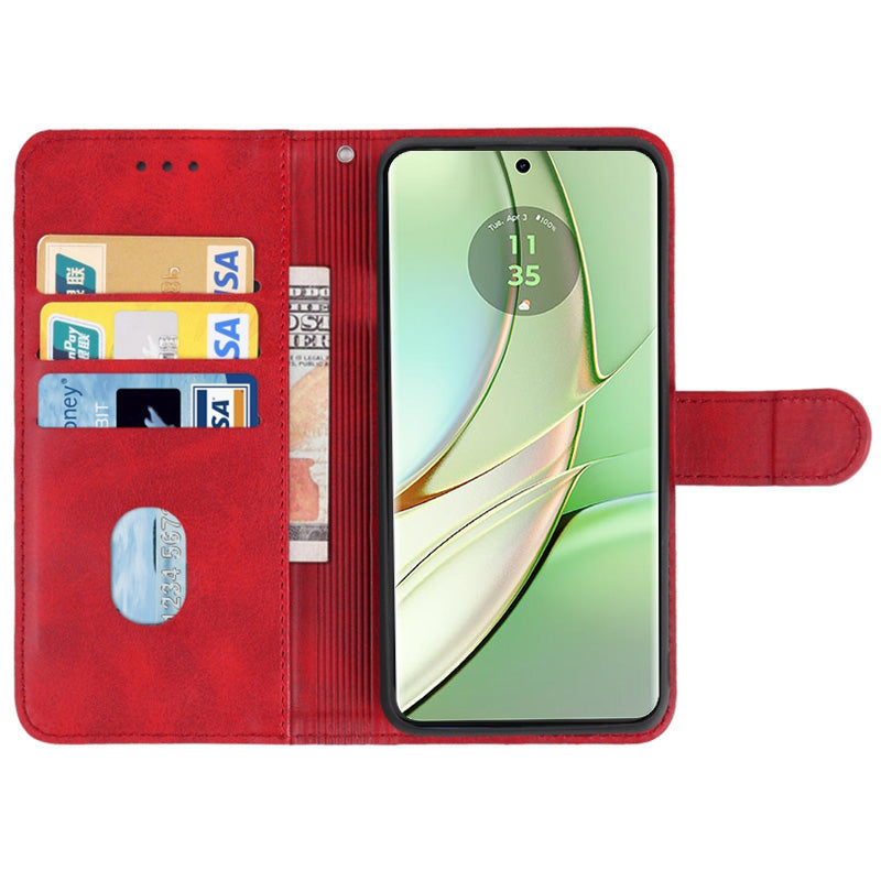 For Motorola Edge 40 5G Leather Phone Wallet Case Calf Texture Stand Phone Cover with Strap