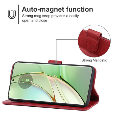 For Motorola Edge 40 5G Leather Phone Wallet Case Calf Texture Stand Phone Cover with Strap