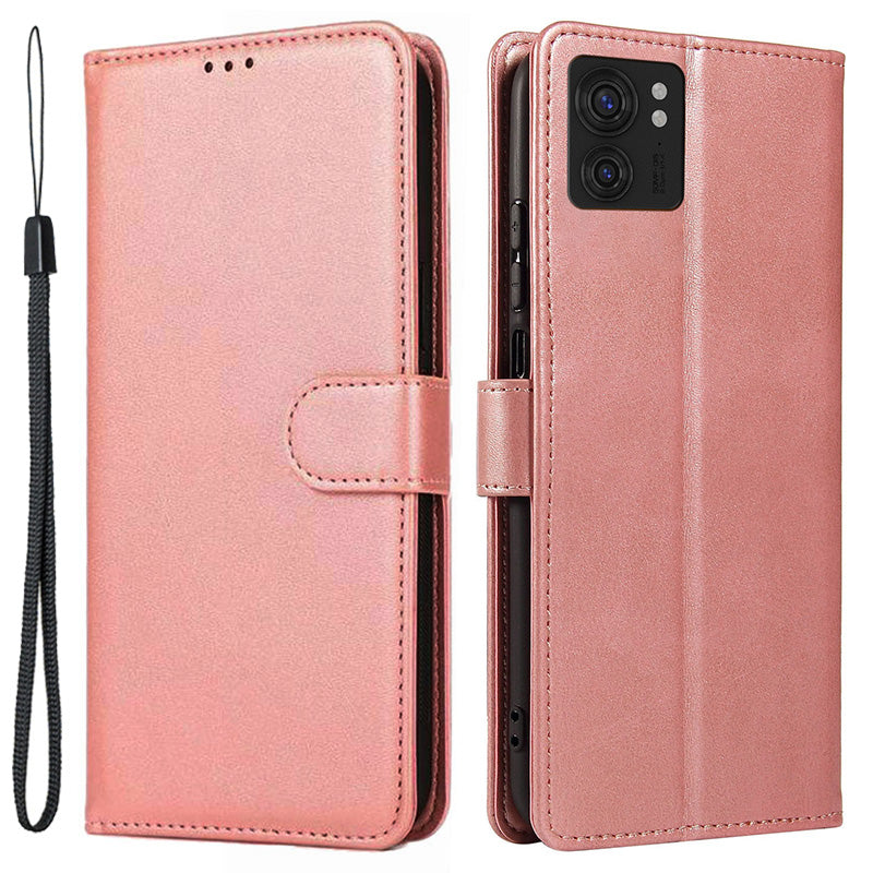 For Motorola Edge 40 5G Leather Phone Wallet Case Calf Texture Stand Phone Cover with Strap