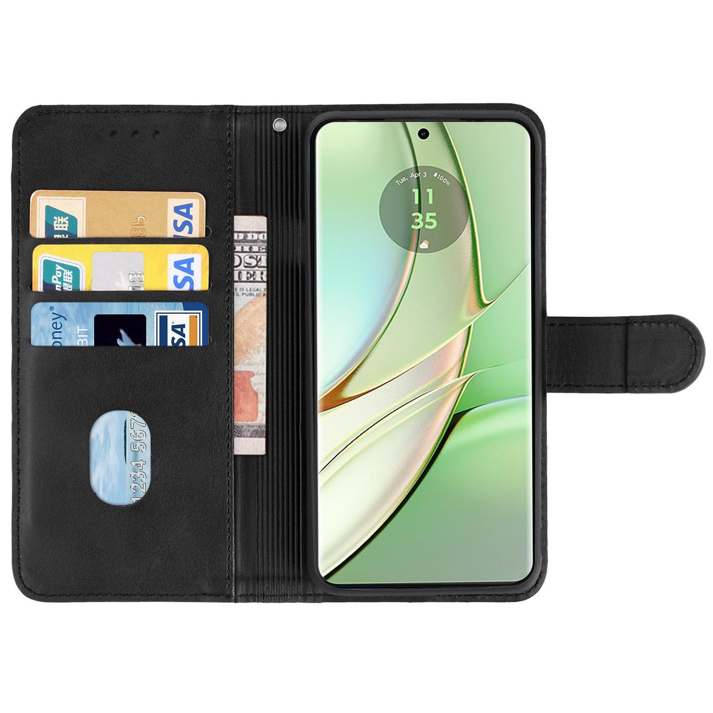 For Motorola Edge 40 5G Leather Phone Wallet Case Calf Texture Stand Phone Cover with Strap