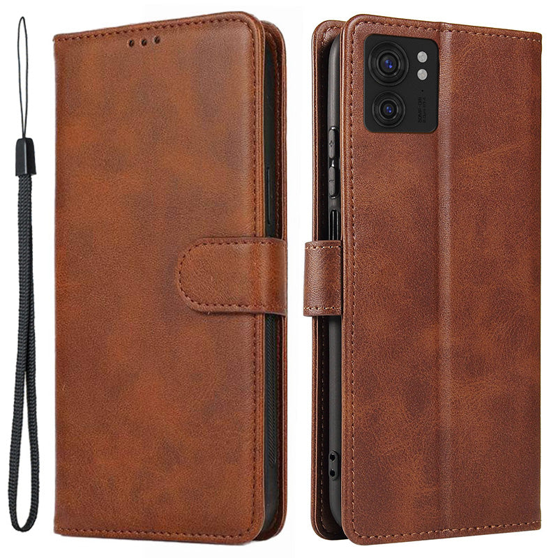 For Motorola Edge 40 5G Leather Phone Wallet Case Calf Texture Stand Phone Cover with Strap