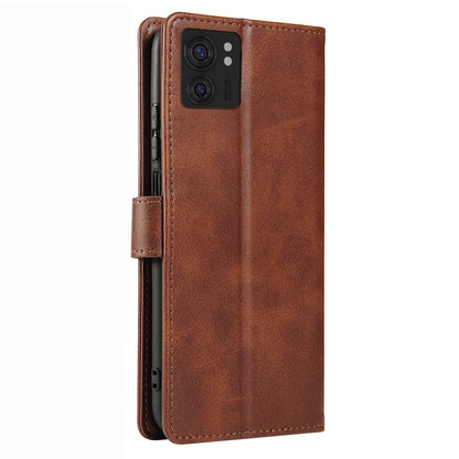 For Motorola Edge 40 5G Leather Phone Wallet Case Calf Texture Stand Phone Cover with Strap