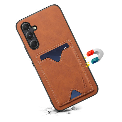 DENIOR PU Leather Coated TPU Cover for Samsung Galaxy A14 5G Kickstand Card Slot Phone Case