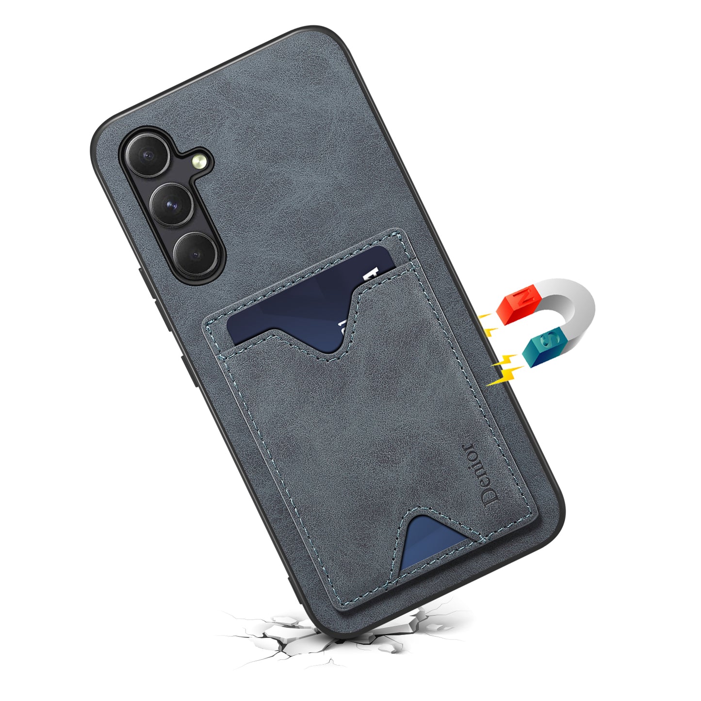 DENIOR PU Leather Coated TPU Cover for Samsung Galaxy A14 5G Kickstand Card Slot Phone Case