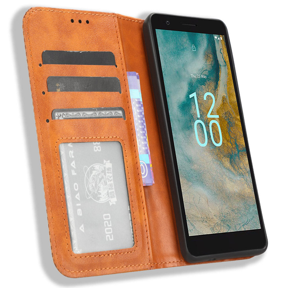 For Nokia C02 Magnetic PU Leather Mobile Case Shockproof Stand Wallet Phone Cover