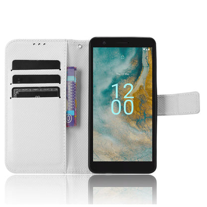 For Nokia C02 Diamond Texture PU Leather Shell Flip Stand Wallet Phone Case