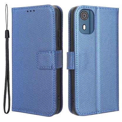 For Nokia C02 Diamond Texture PU Leather Shell Flip Stand Wallet Phone Case