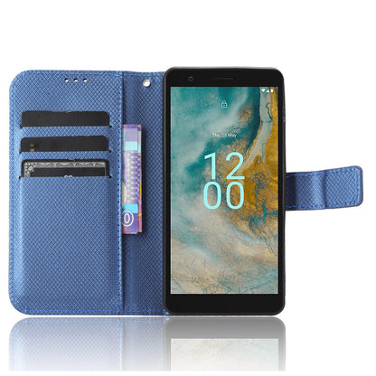 For Nokia C02 Diamond Texture PU Leather Shell Flip Stand Wallet Phone Case