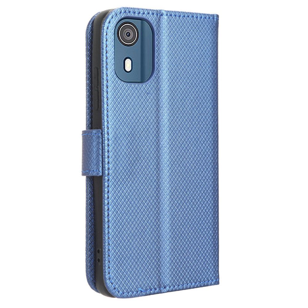 For Nokia C02 Diamond Texture PU Leather Shell Flip Stand Wallet Phone Case