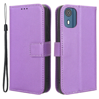 For Nokia C02 Diamond Texture PU Leather Shell Flip Stand Wallet Phone Case