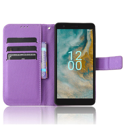 For Nokia C02 Diamond Texture PU Leather Shell Flip Stand Wallet Phone Case
