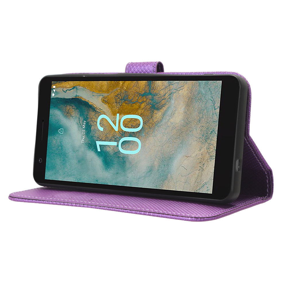 For Nokia C02 Diamond Texture PU Leather Shell Flip Stand Wallet Phone Case