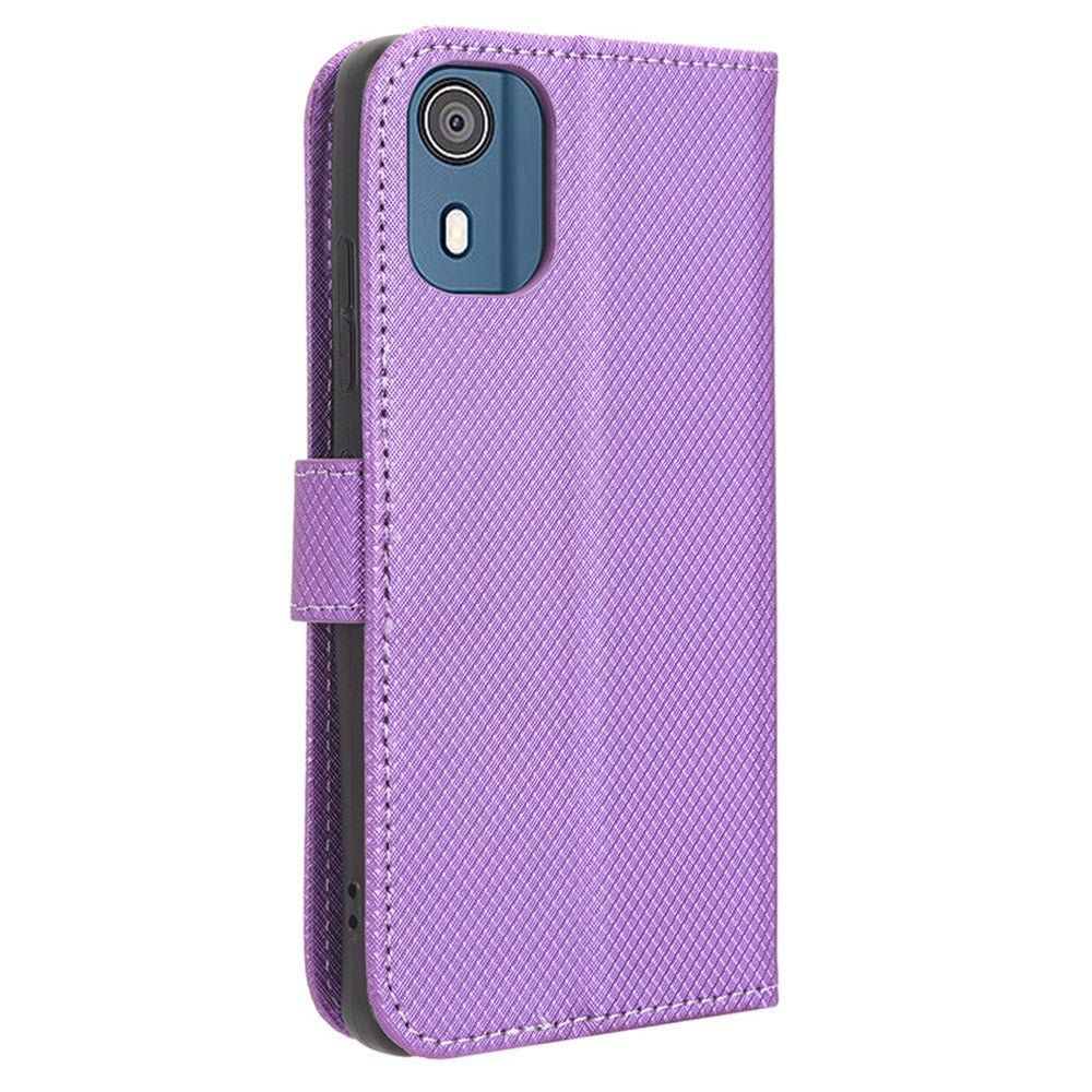 For Nokia C02 Diamond Texture PU Leather Shell Flip Stand Wallet Phone Case