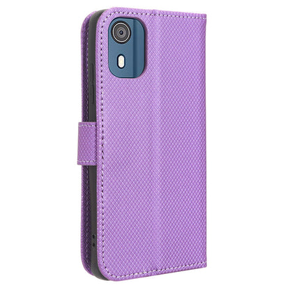 For Nokia C02 Diamond Texture PU Leather Shell Flip Stand Wallet Phone Case