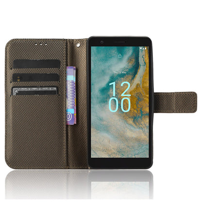 For Nokia C02 Diamond Texture PU Leather Shell Flip Stand Wallet Phone Case