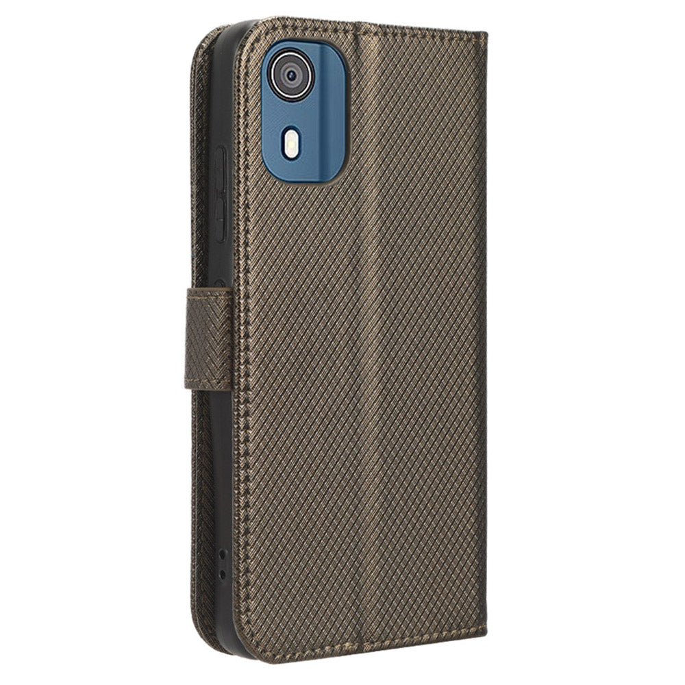 For Nokia C02 Diamond Texture PU Leather Shell Flip Stand Wallet Phone Case