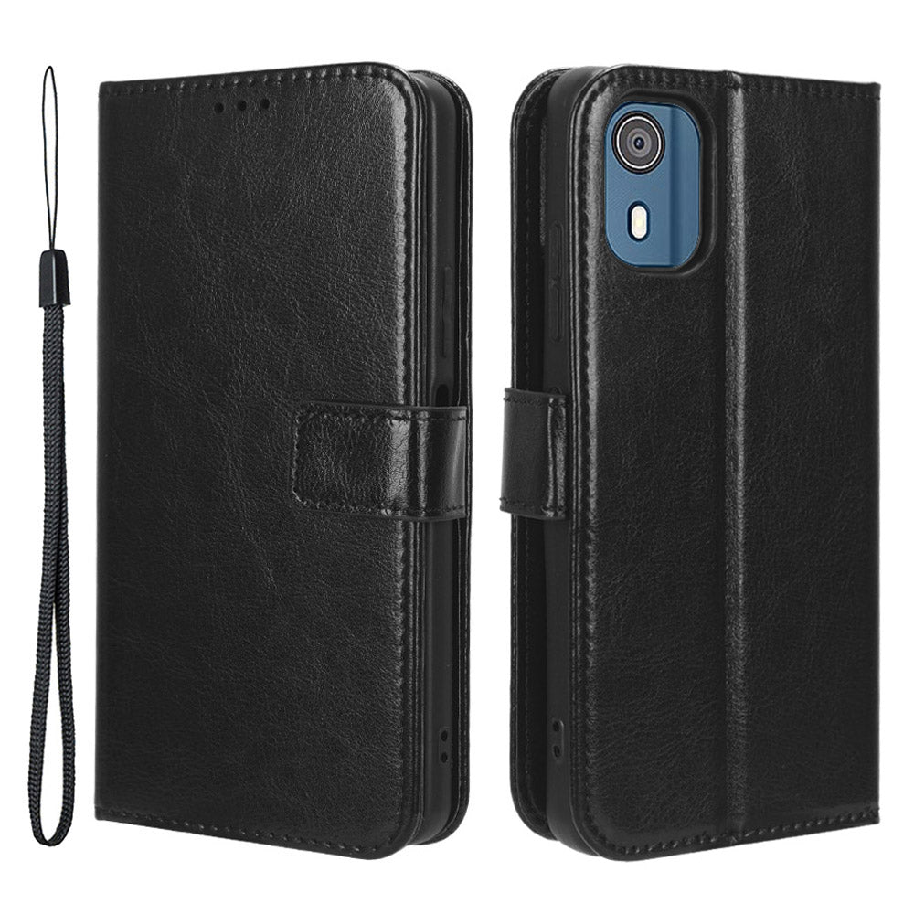 Wallet Case for Nokia C02 Crazy Horse Texture PU Leather Phone Cover with Stand