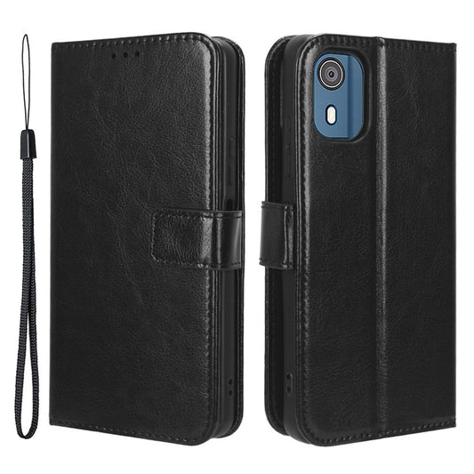 Wallet Case for Nokia C02 Crazy Horse Texture PU Leather Phone Cover with Stand
