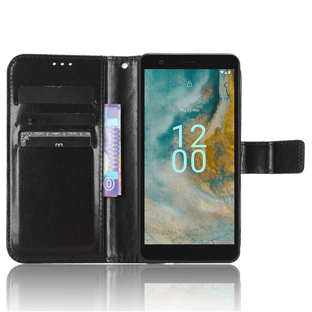 Wallet Case for Nokia C02 Crazy Horse Texture PU Leather Phone Cover with Stand