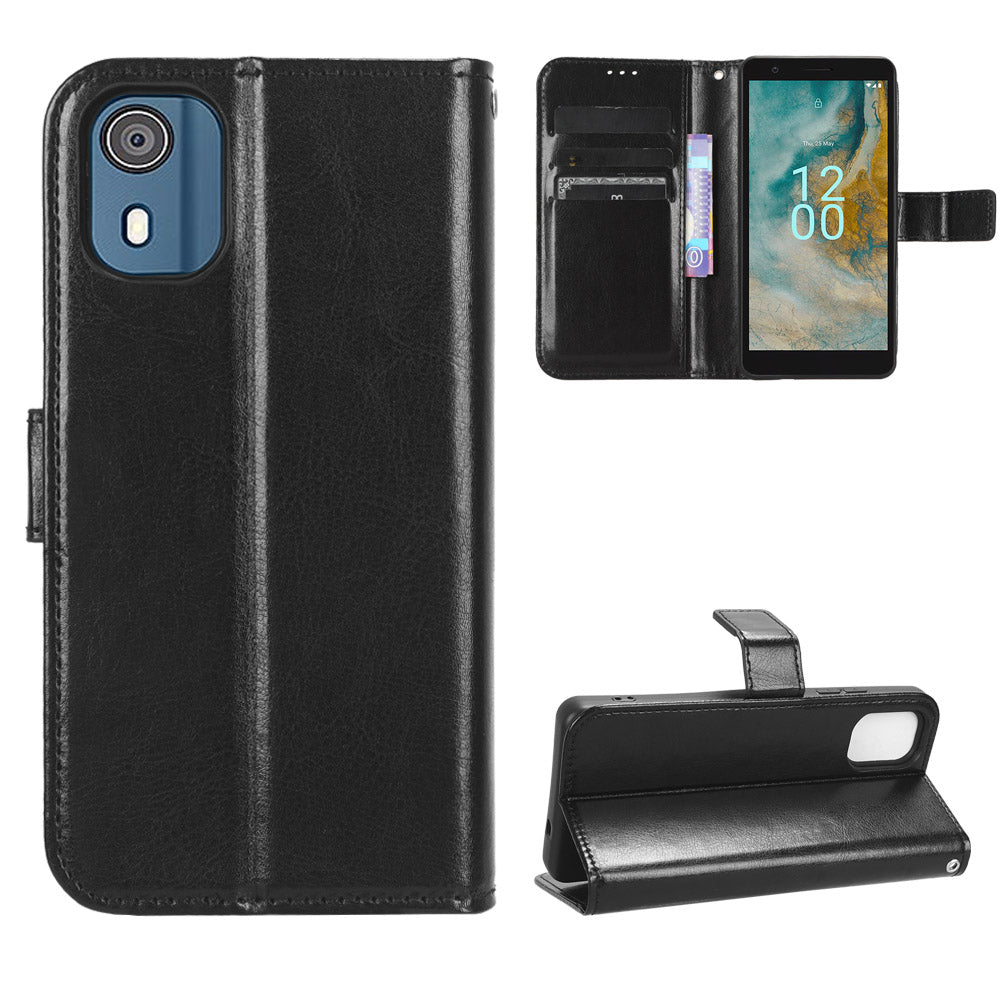Wallet Case for Nokia C02 Crazy Horse Texture PU Leather Phone Cover with Stand
