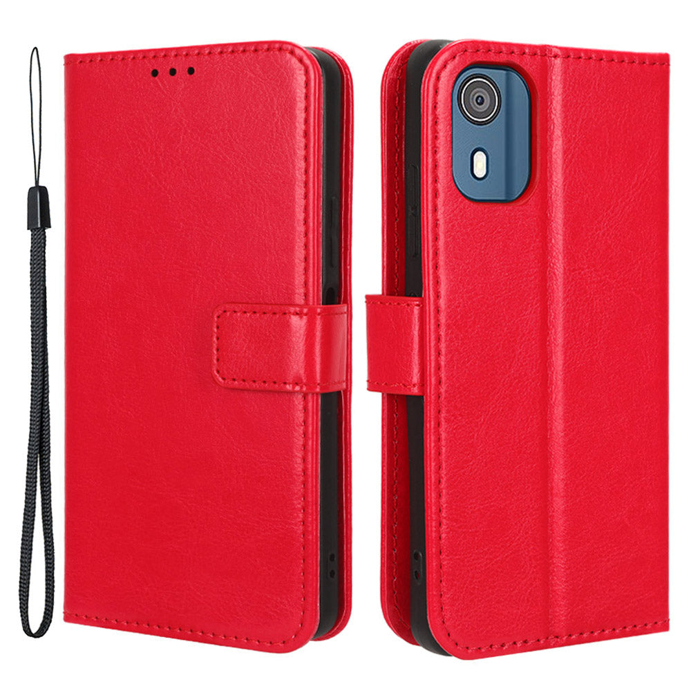 Wallet Case for Nokia C02 Crazy Horse Texture PU Leather Phone Cover with Stand