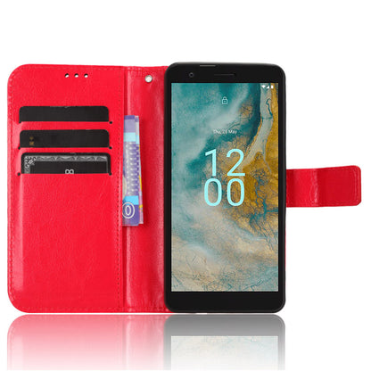 Wallet Case for Nokia C02 Crazy Horse Texture PU Leather Phone Cover with Stand