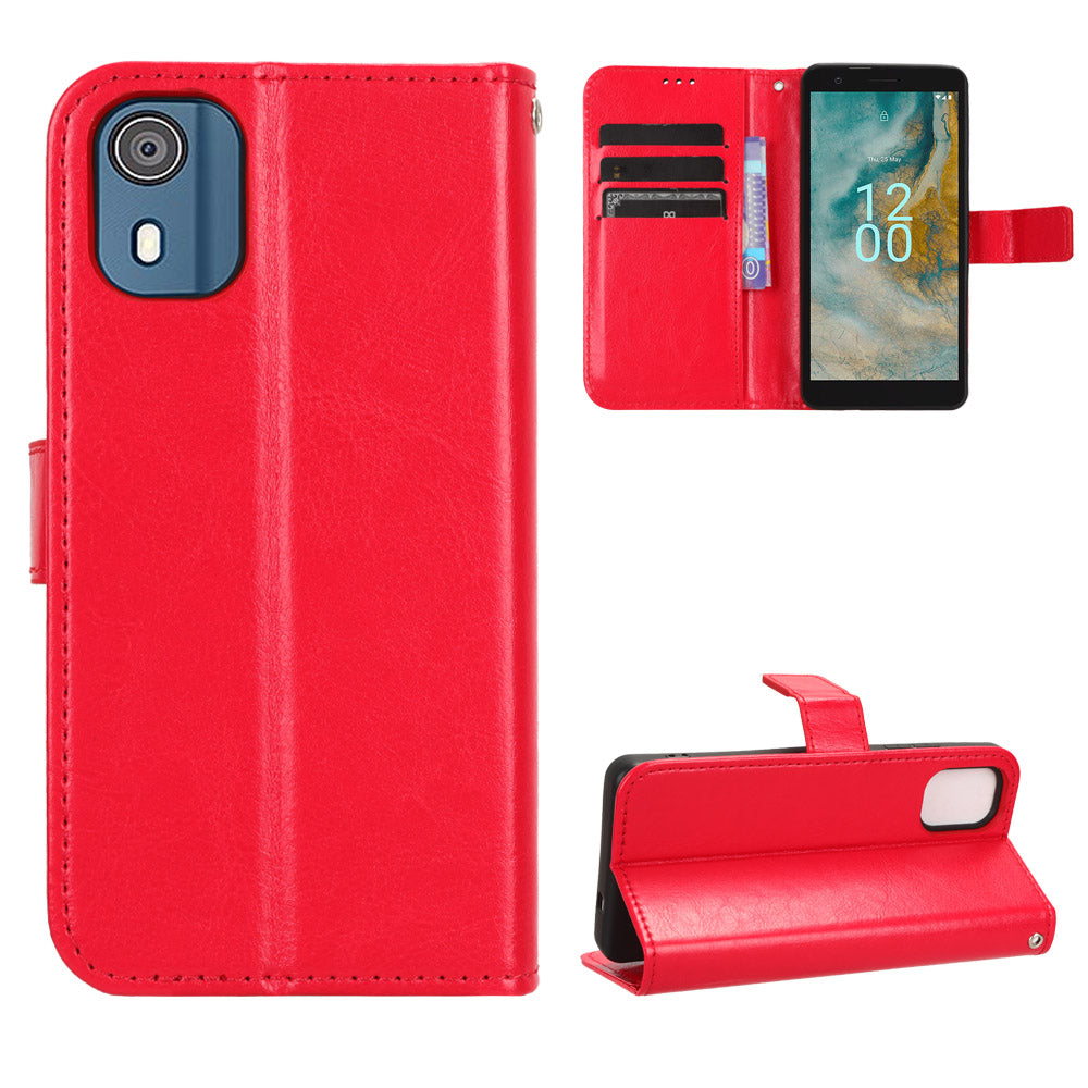 Wallet Case for Nokia C02 Crazy Horse Texture PU Leather Phone Cover with Stand