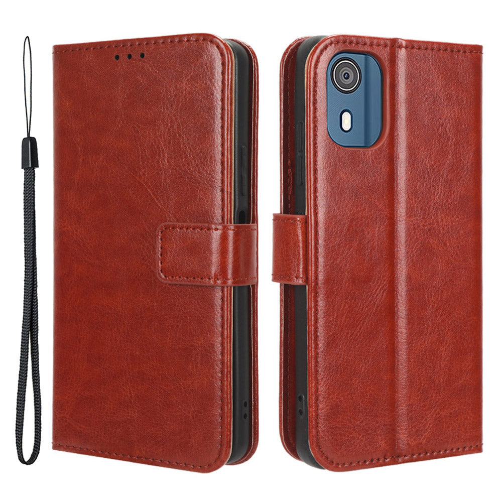 Wallet Case for Nokia C02 Crazy Horse Texture PU Leather Phone Cover with Stand