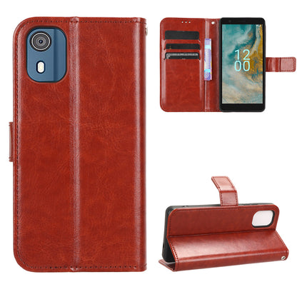 Wallet Case for Nokia C02 Crazy Horse Texture PU Leather Phone Cover with Stand