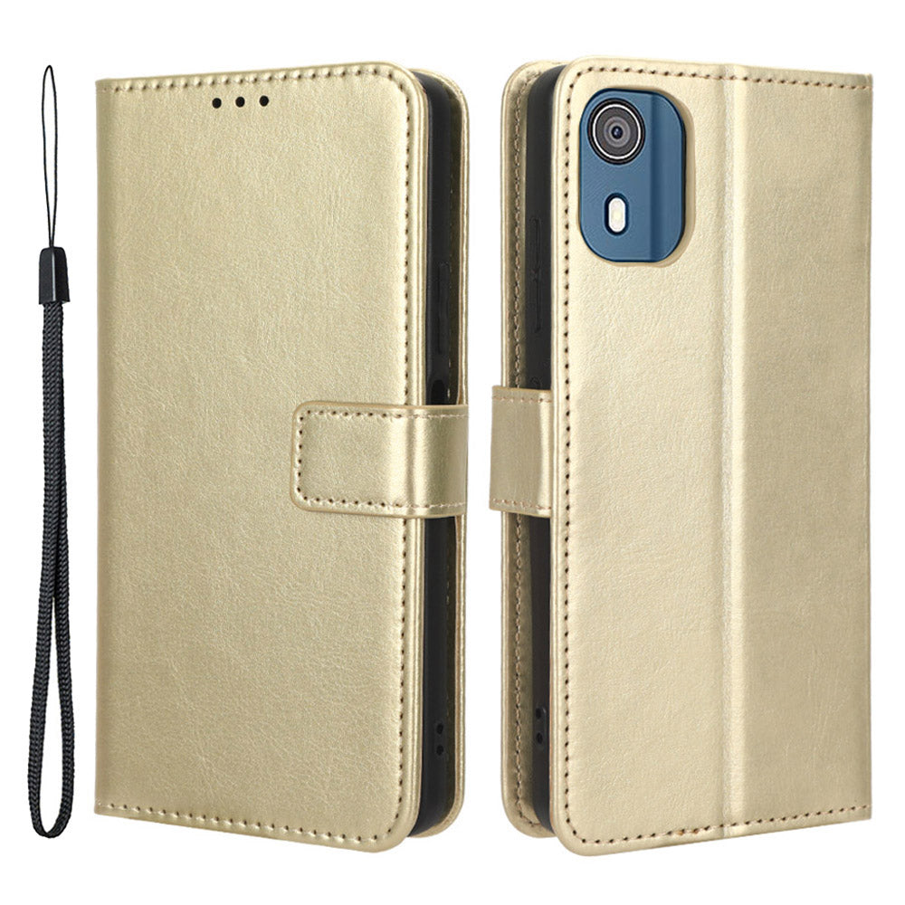 Wallet Case for Nokia C02 Crazy Horse Texture PU Leather Phone Cover with Stand