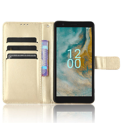 Wallet Case for Nokia C02 Crazy Horse Texture PU Leather Phone Cover with Stand