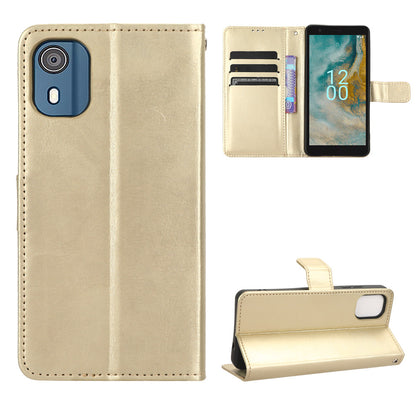 Wallet Case for Nokia C02 Crazy Horse Texture PU Leather Phone Cover with Stand