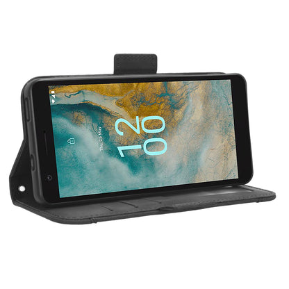 For Nokia C02 Multiple Card Slots PU Leather Phone Case Full Protection Stand Wallet Cover