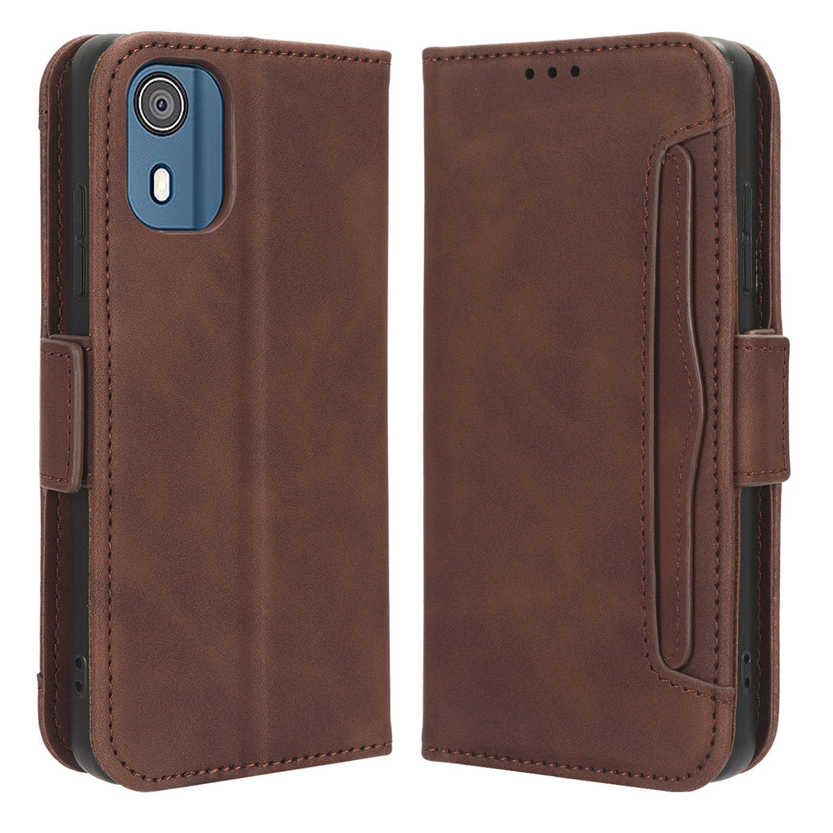 For Nokia C02 Multiple Card Slots PU Leather Phone Case Full Protection Stand Wallet Cover
