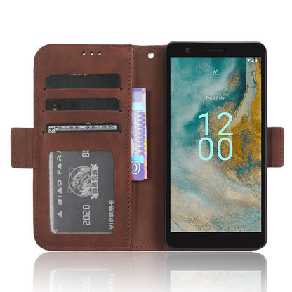 For Nokia C02 Multiple Card Slots PU Leather Phone Case Full Protection Stand Wallet Cover