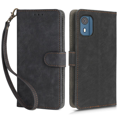 For Nokia C02 Anti-Scratch PU Leather Cover Stand Phone Case RFID Blocking Wallet with Strap